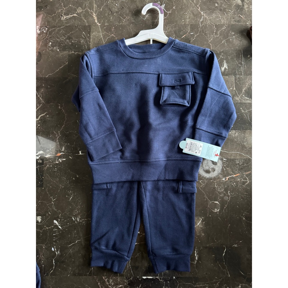 2T Cat & Jack Toddler Boys 2-Piece Pullover and Cargo Jogger Pant Set Navy Blue